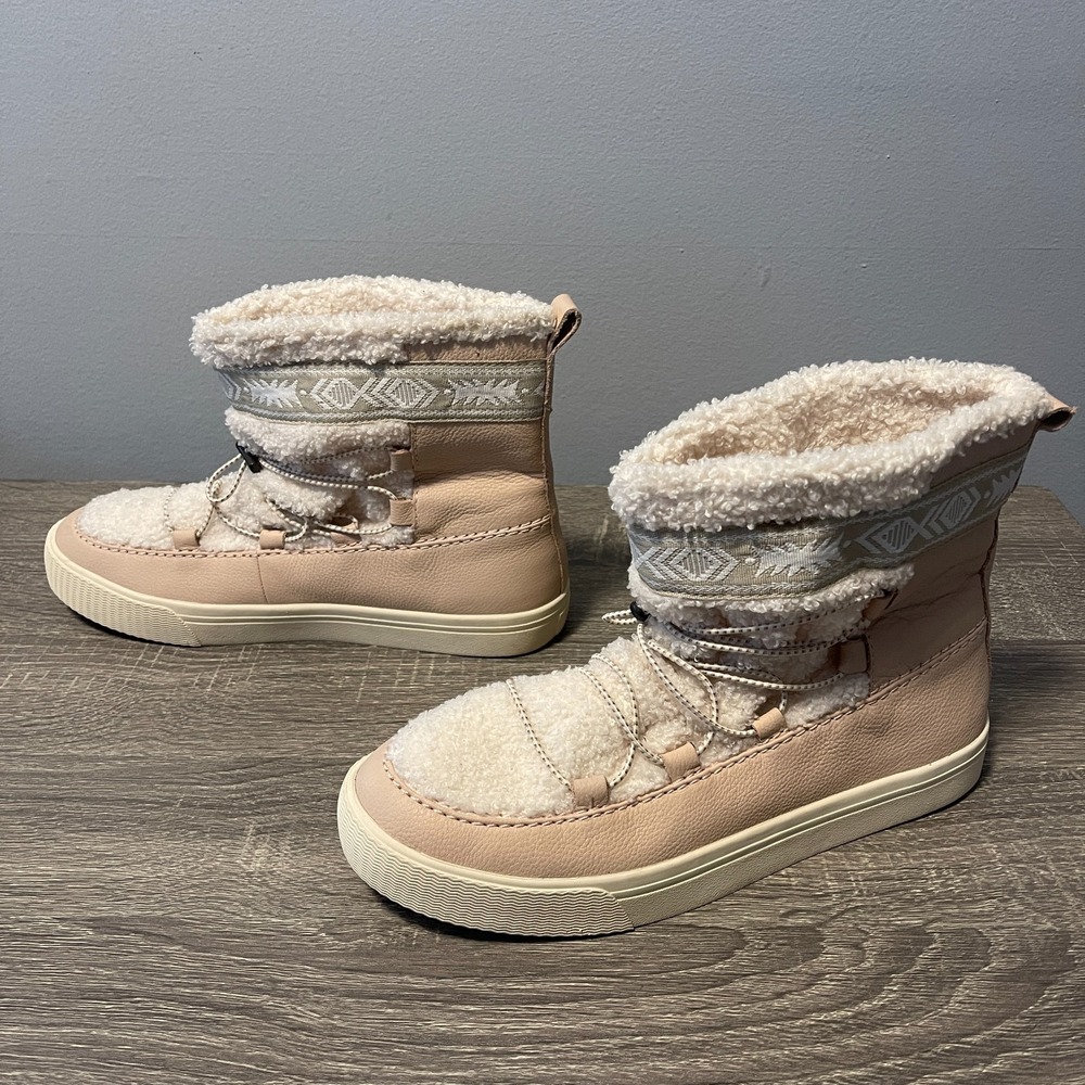 TOMS Women's 9.5 Faux Shearling Winter Boots Pink Blush Tan Fleece Lined EU 41 - Picture 4 of 9